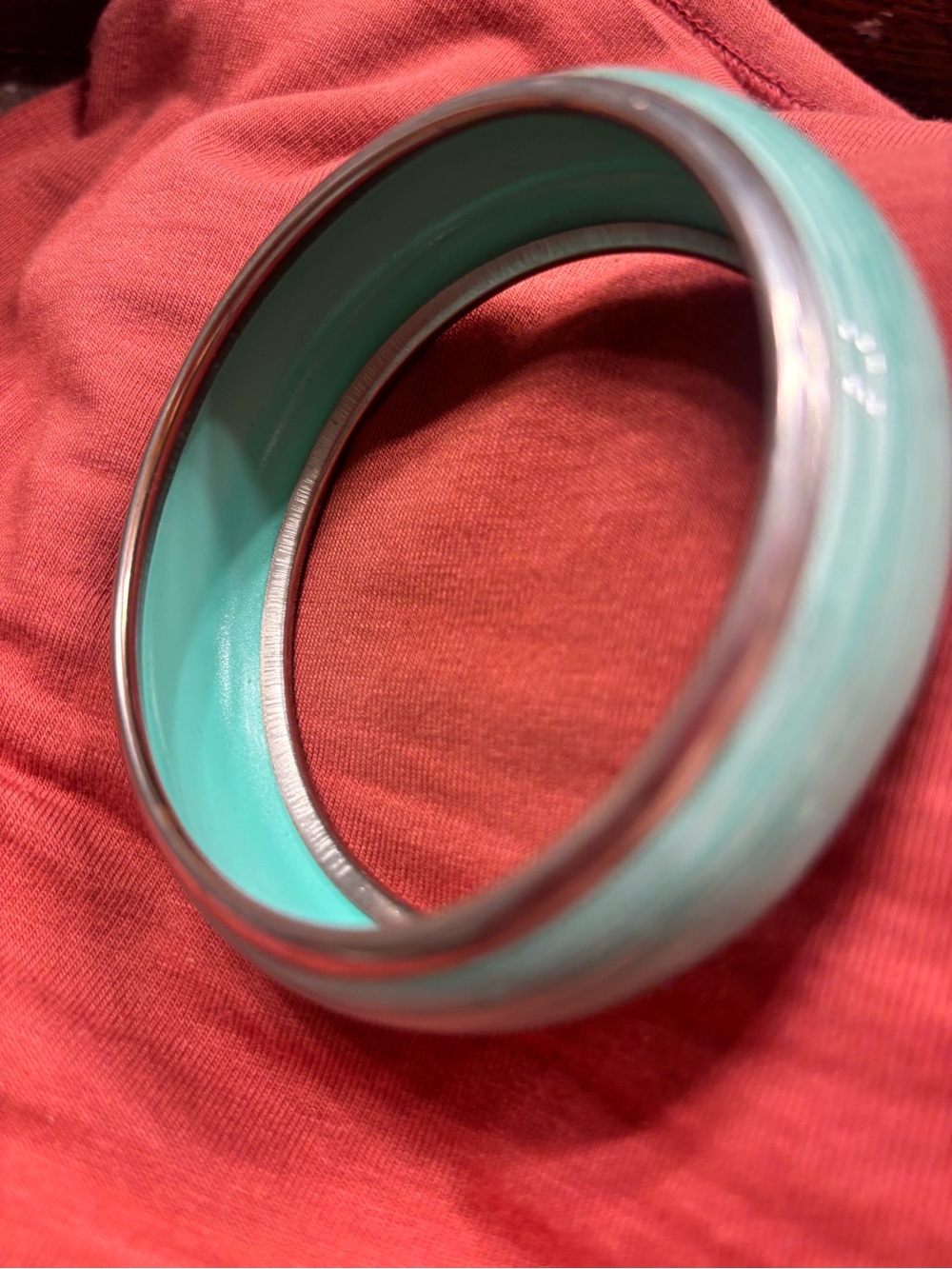 Turquoise Enamel Bangle Bracelet with Silver Edges
